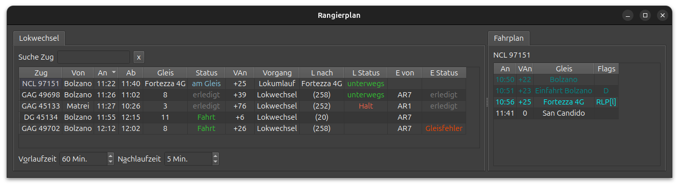 Screenshot Rangierplan